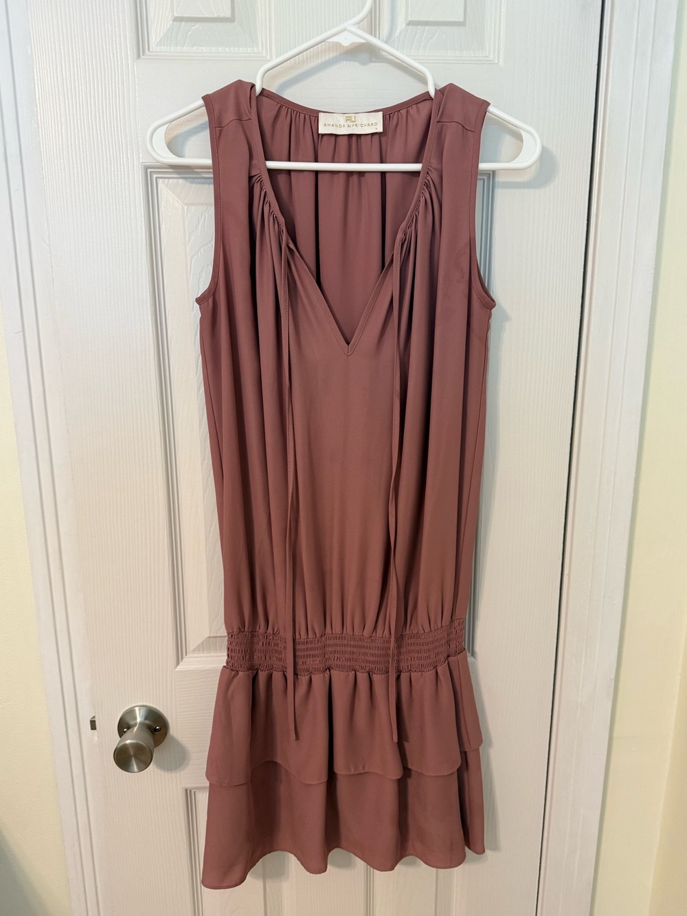 Amanda Uprichard Dusty Rose Sleeveless V-Neck Ruffled Dress